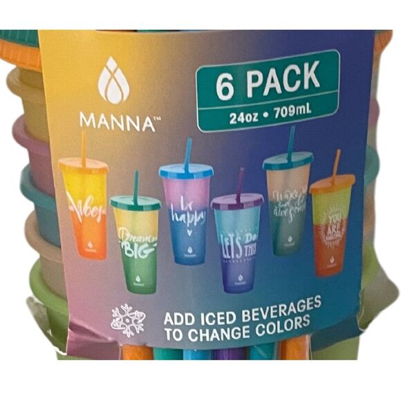 Inspirational Color Changing Tumblers w/ Lids & Straws Set MANNA 6 Pack 24oz - Picture 3 of 5